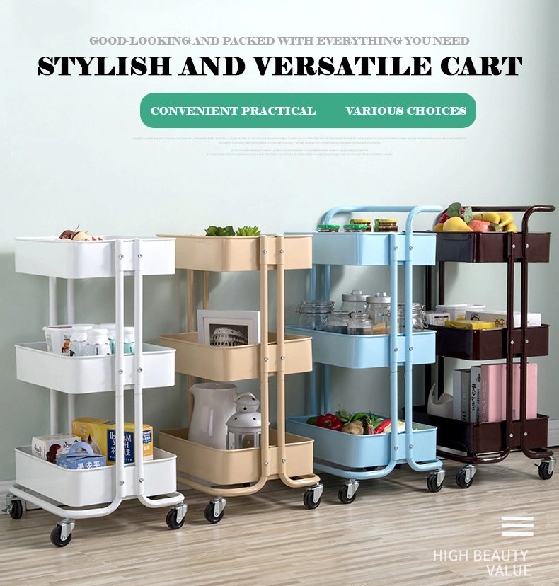 High Quality Removable Household Kitchen Trolley Plastic Slim Storage Stackable Wire Cart with Wheels and Handle