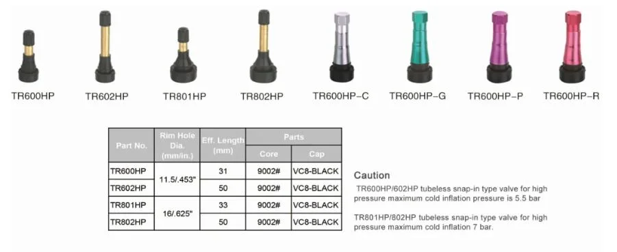 High Quality Tubeless High Pressure Tire Valve Stem Tr600HP Tr600