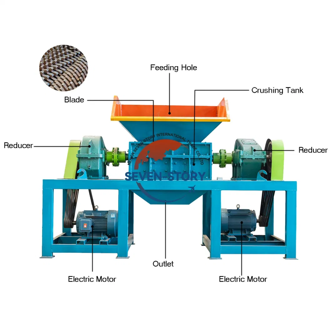 Double Shaft Used Car Motorcycle Tyre Rubber Crushing Machines Waste Tires Metal Scrap Bicycle Plastic Recycle Shredder Machine