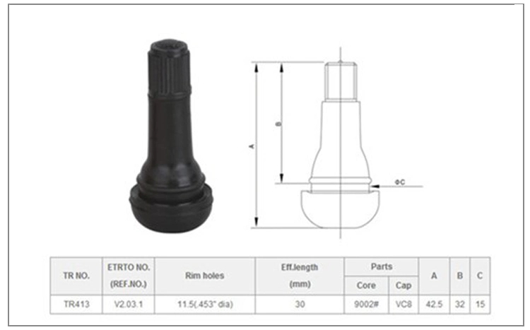 Wholesale Snap in Rubber Tr413 Tire Valve/Tyre Valve for Car Accessories
