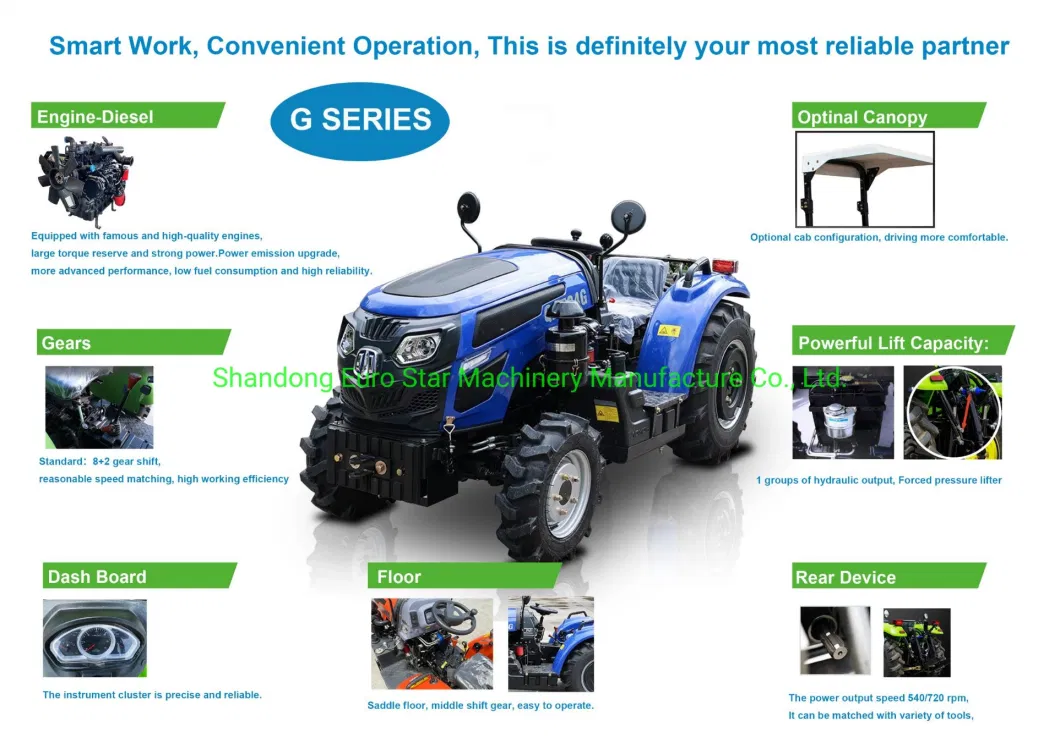 4WD 50HP Orchard Tractor Small Four Wheel Farm Tractor Garden Tractor Walking Tractor Mini Tractor for Agricultural Machinery Machine Es5048g CE