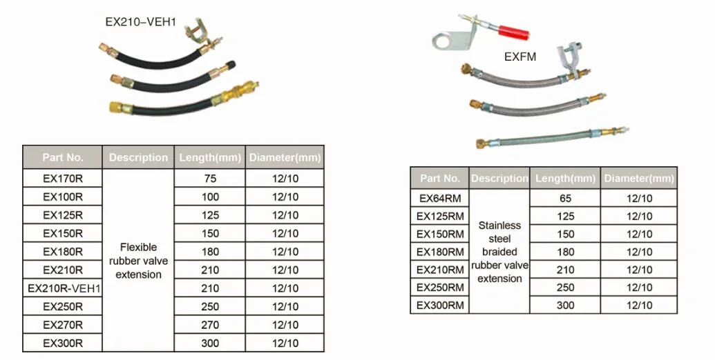 Car Tire 64mm-300mm Metal Tyre Valve Extender Stainless Steel Braided Rubber Valve Extensions