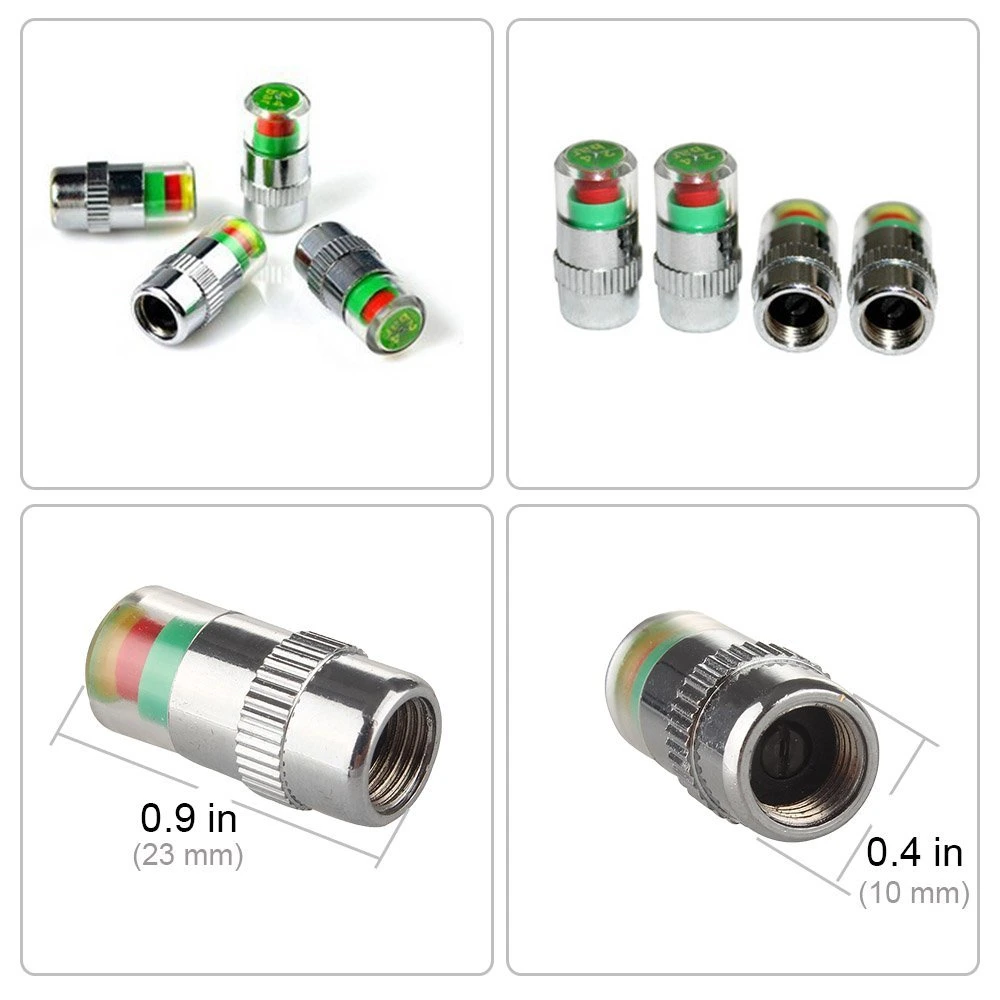 34 Psi Car Tire Pressure Monitor Valve Cup with Sensor Indicator 3 Color 4PCS Eye Alert Cap