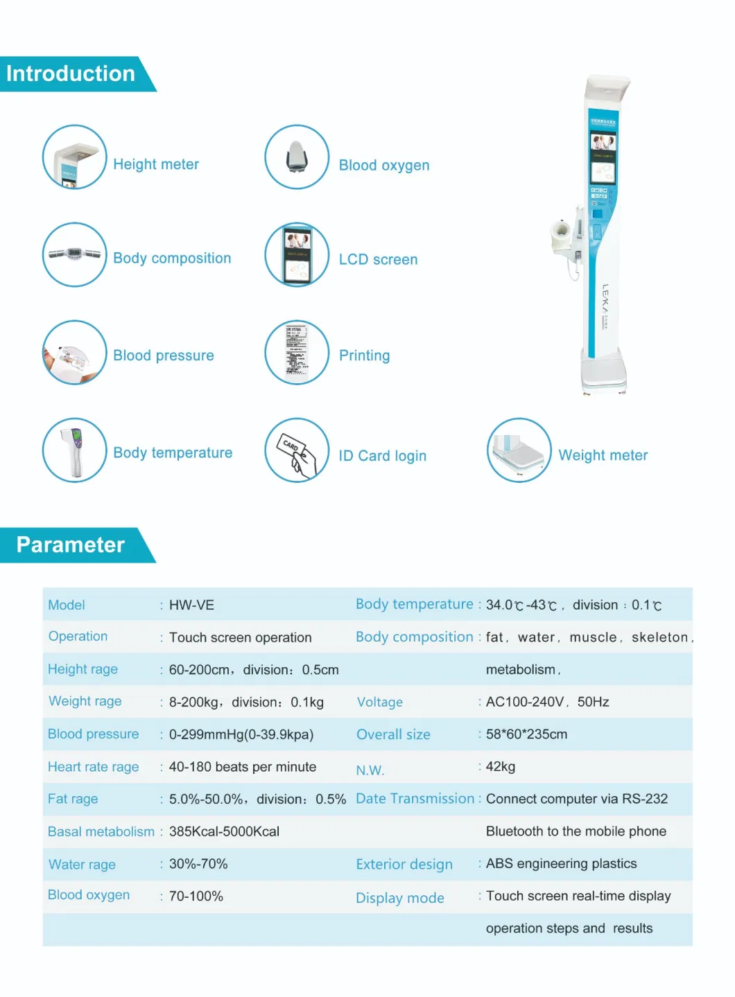 Ultrasonic Fat Mass, Body Composition BMI Height and Weight Scale