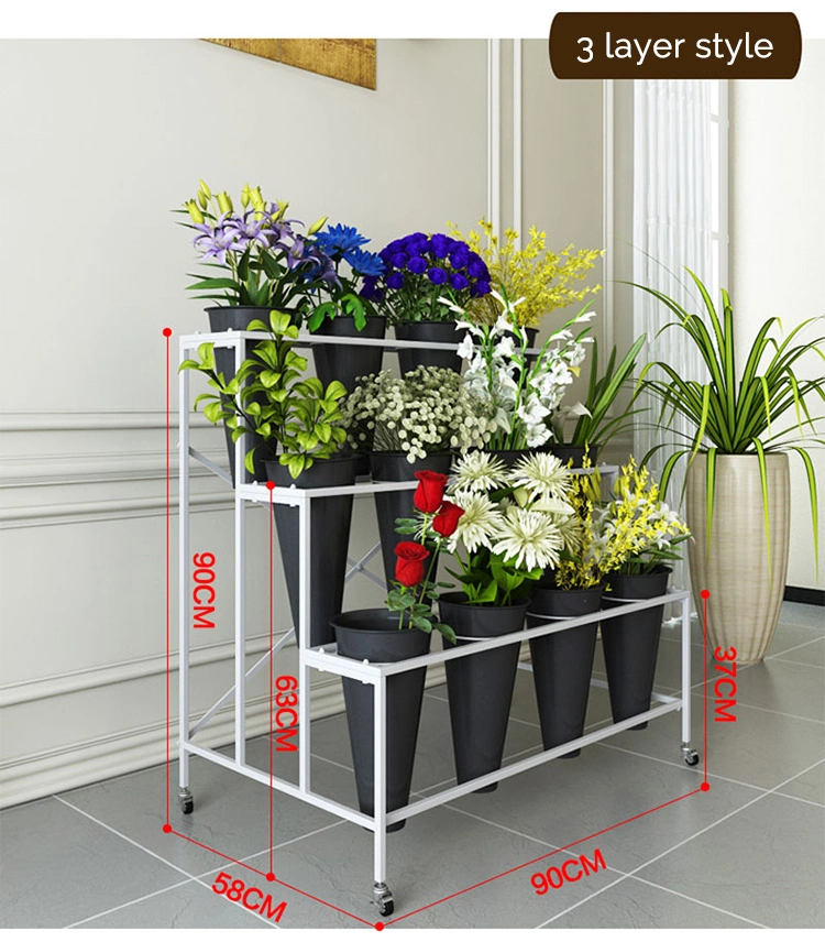 High Quality Metal Craft Flower Stand with Four Wheels