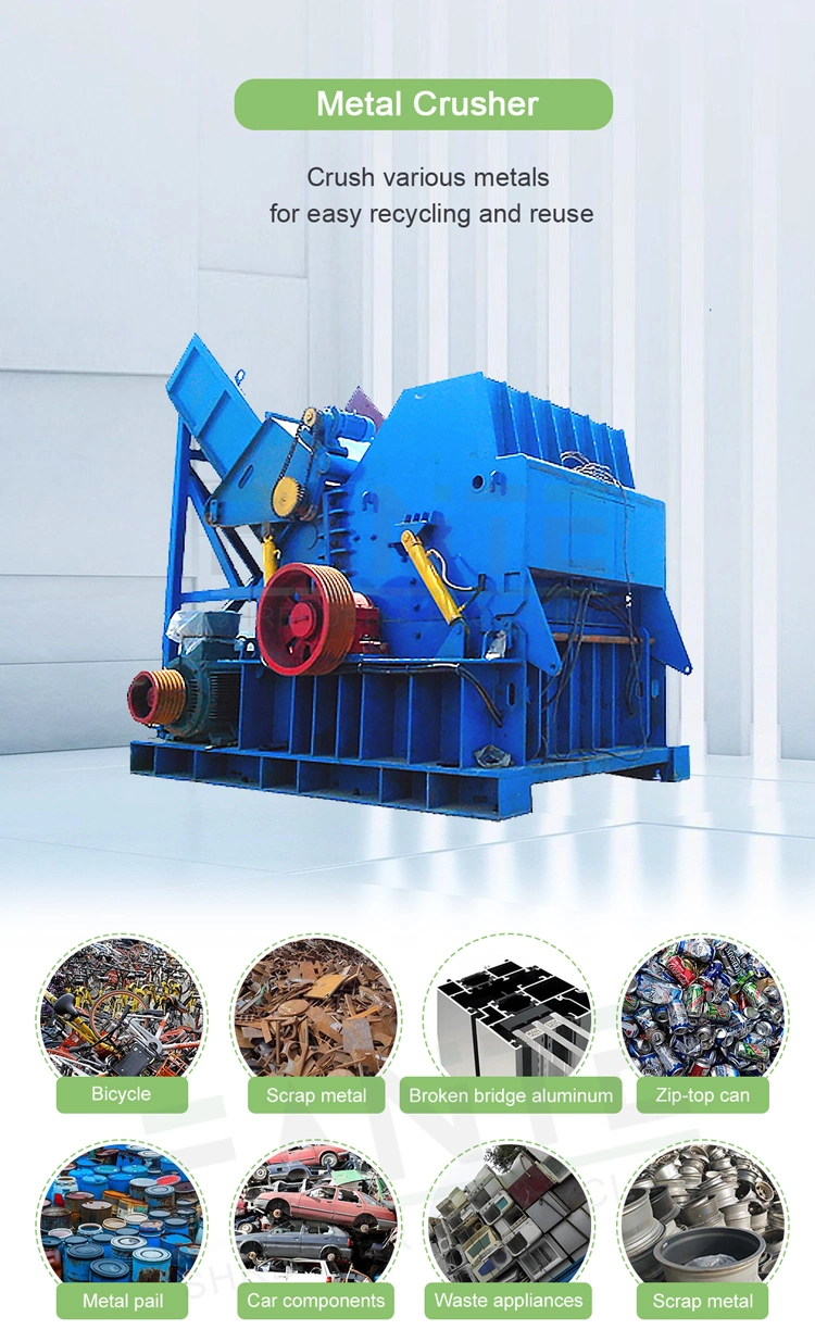 Waste Paint Buckets Shredder Bicycles Recycling Machine Oil Barrels Crusher Scrap Cars Crushing Aluminum Cans Metal Hammer Mill Crusher Price