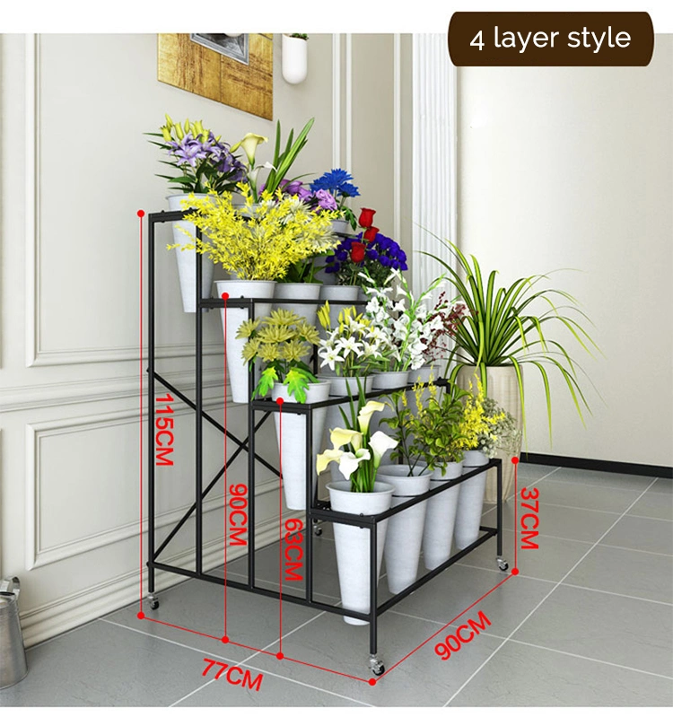 High Quality Metal Craft Flower Stand with Four Wheels