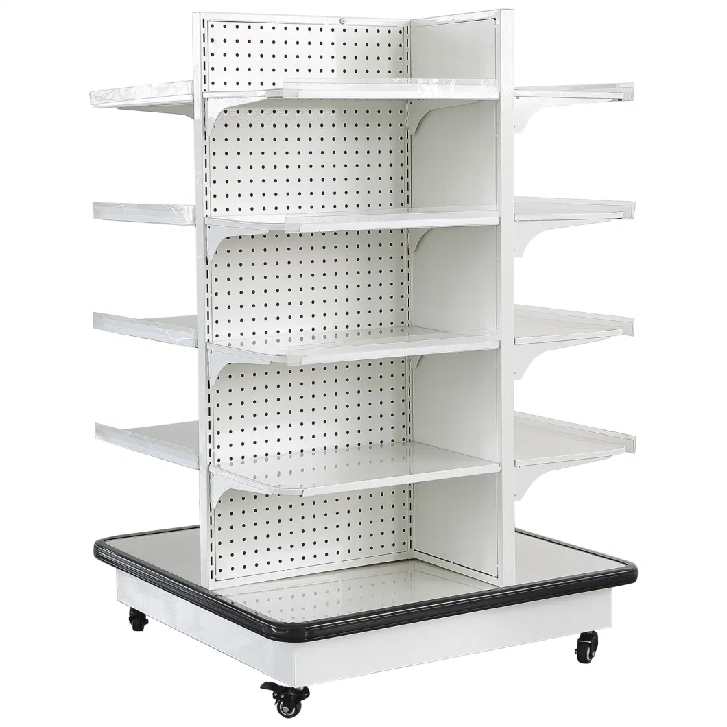 Four Sides Supermarket Wire Display Rack Stand with 5 Wheels