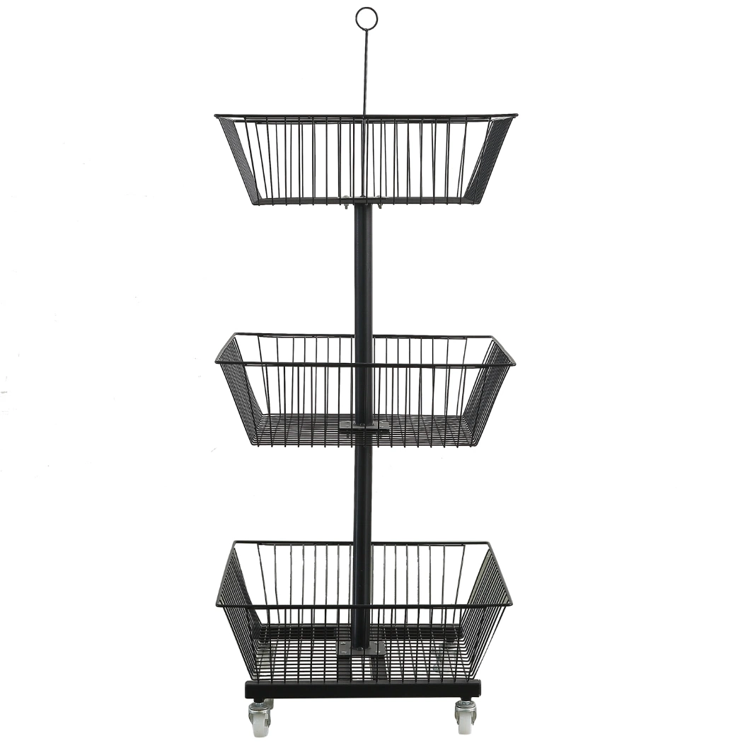 Wholesale 3layers Wire Basket Display Rack Stand with Four Wheels