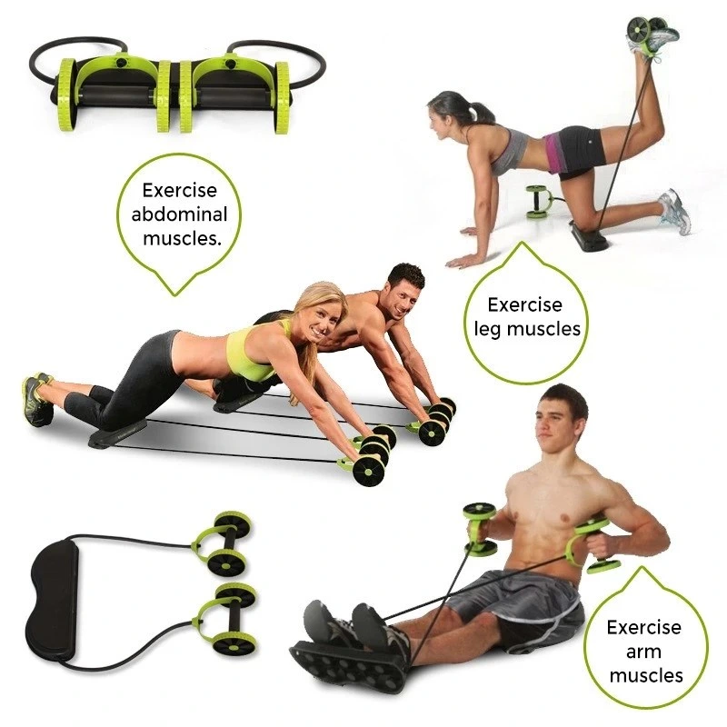Double Ab Roller Exercise Equipment Ab Wheel Roller Supports Abdominal Workout Slimming Waist Fitness Strength Resistance Pull Rope