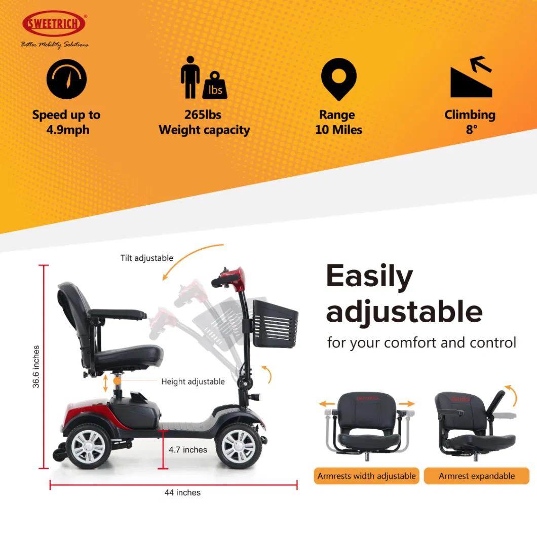 Ultra Light-Weight Portable Auto-Fold Transformer 4 Wheel Travel Electric 4-Wheel Mobility Scooter Convenient for Elderly Adult