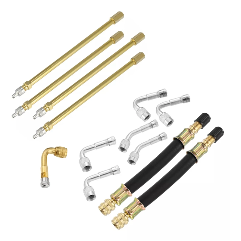 45 90 135 Degree Brass Valve Extensions Stems, Pump Hose Adapter Tyre Valve Extension with Plastic Valve Caps