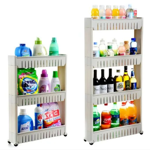 3 Tier Plastic Rolling Slim Laundry Cart Bathroom Shelves Organizer with Wheels for Bathroom Laundry Pantry