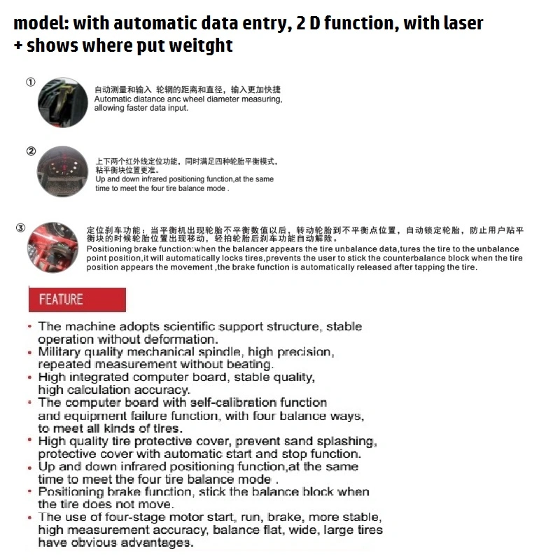 with Automatic Data Entry, 2 D Function, with Laser+Shows Where Put Weight Balancing Machine Wheel Balancing Machine