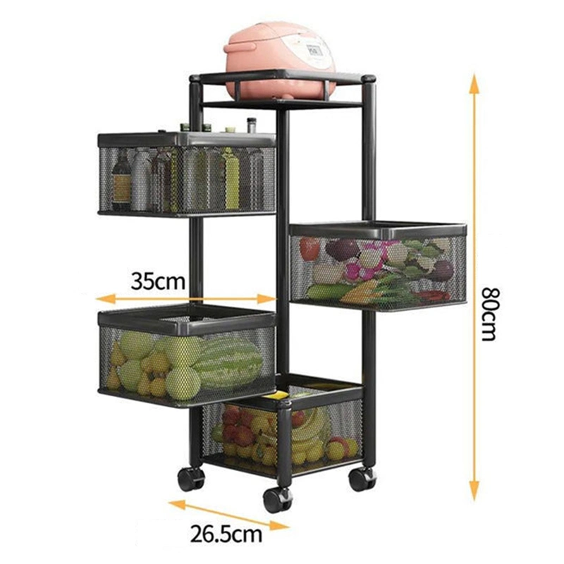 Kitchen Rotating Vegetable Storage Rack Multi-Functional Metal Rolling Cart