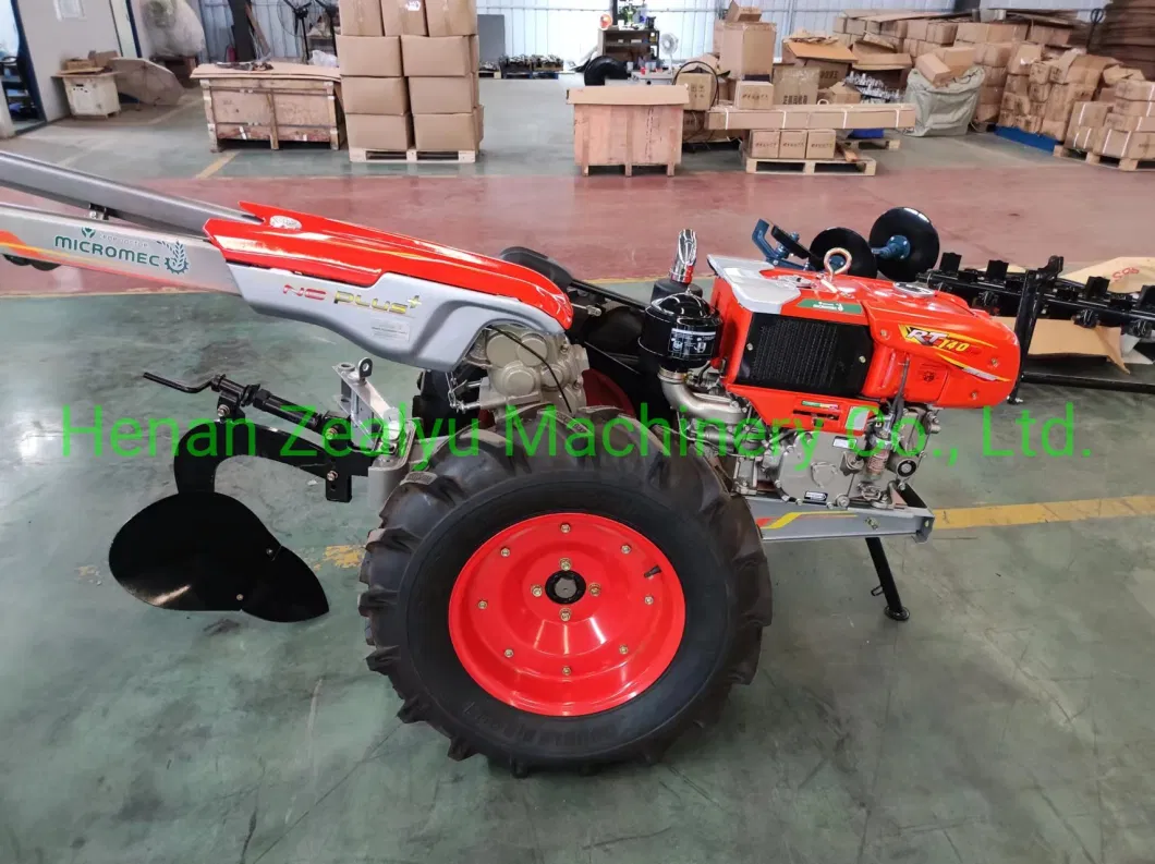 Hot Sale 14HP Kubota Engine Long Iron Wheels Hand Walking Tractor with Plough