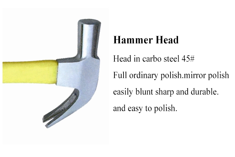 Professional Factory Hand Tool Carbon Steel Claw Hammer with Fiberglass Handle Claw Hammer