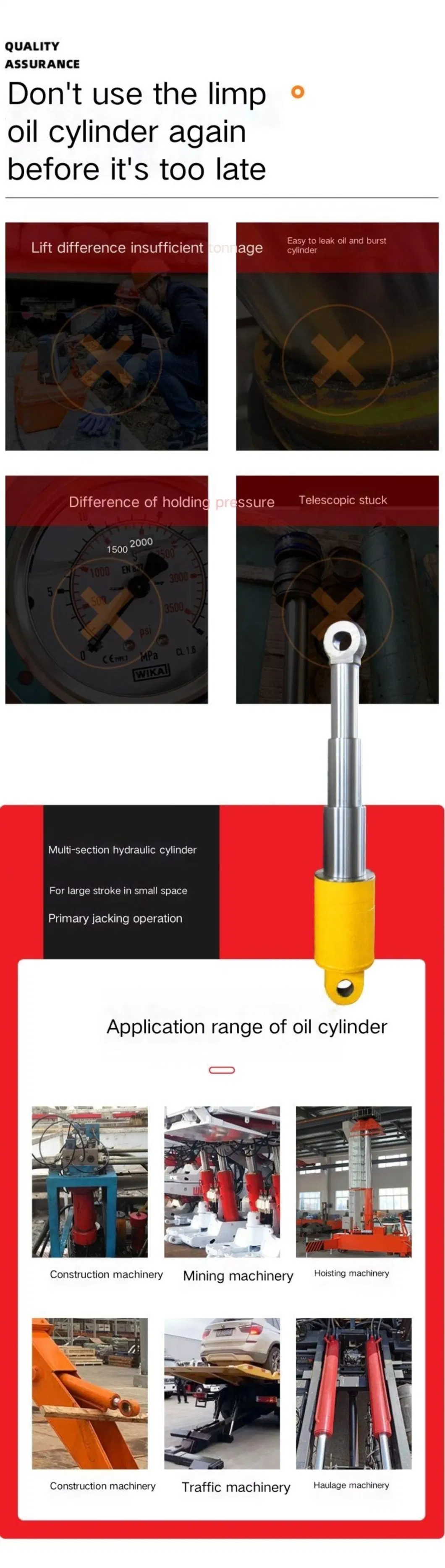 Factory Customize Telescopic Hydraulic Cylinders for Special Purpose Vehicle Machine