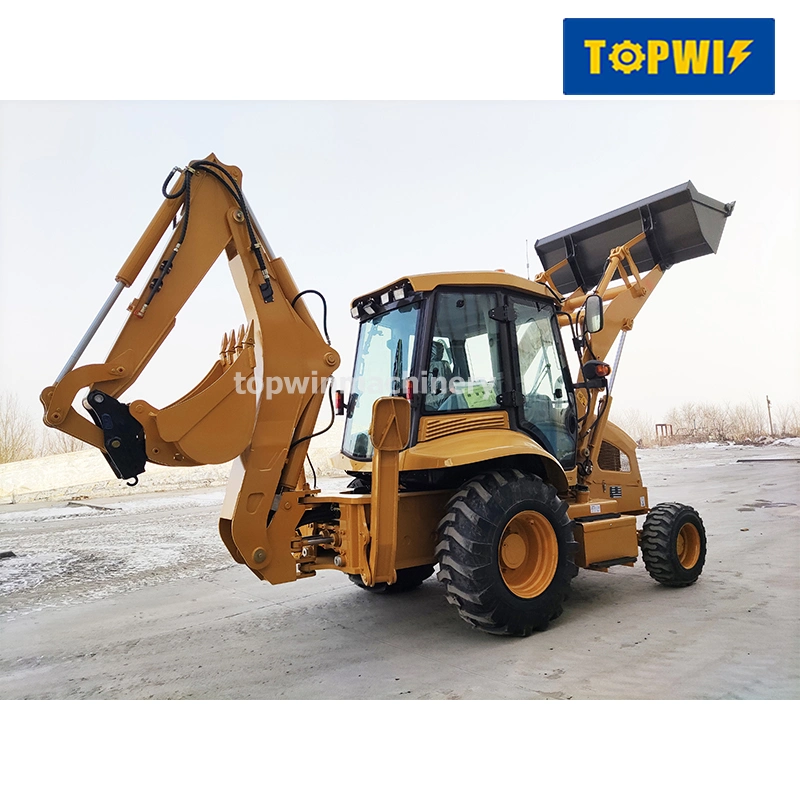 China Topwin Agricultural Farm Mini Backhoe 4X4 Compact Tractor Wheel Backhoe Loader with CE