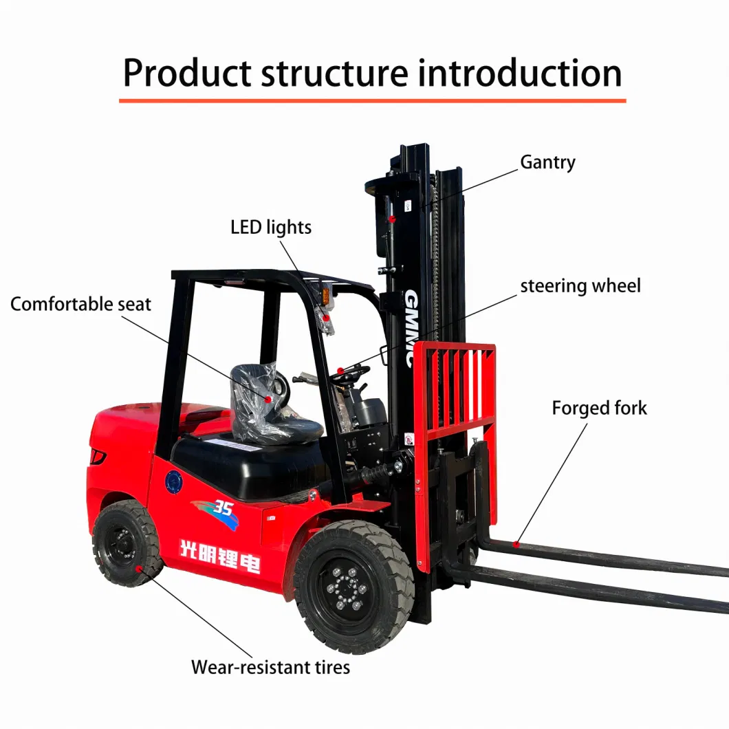 China Gp 3.5t 4-Wheel Electric Forklift Truck Balance Weight Lithium Battery Forklift with CE/ISO Lifting Height 4000mm