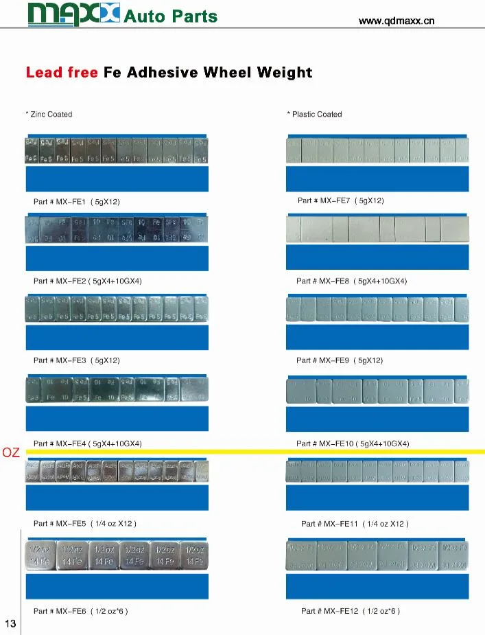 Qingdao Maxx Auto Parts Factory Supply Lead Free Fe Adhesive Wheel Balance Weights