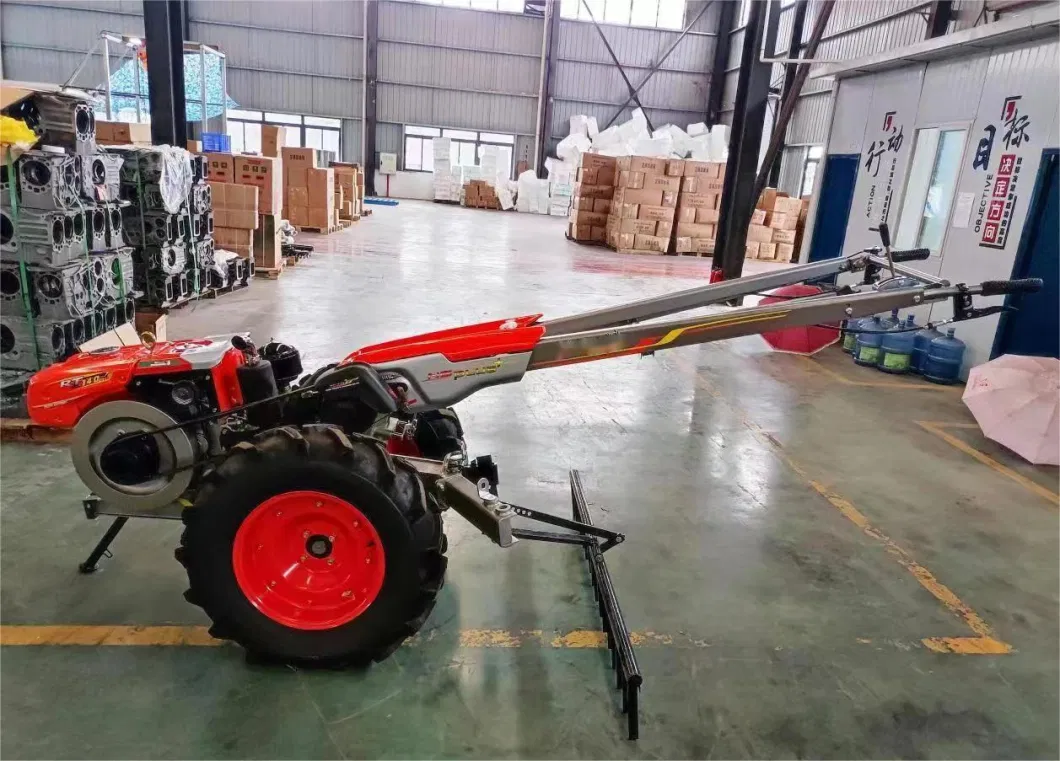 Hot Sale 14HP Kubota Engine Long Iron Wheels Hand Walking Tractor with Plough