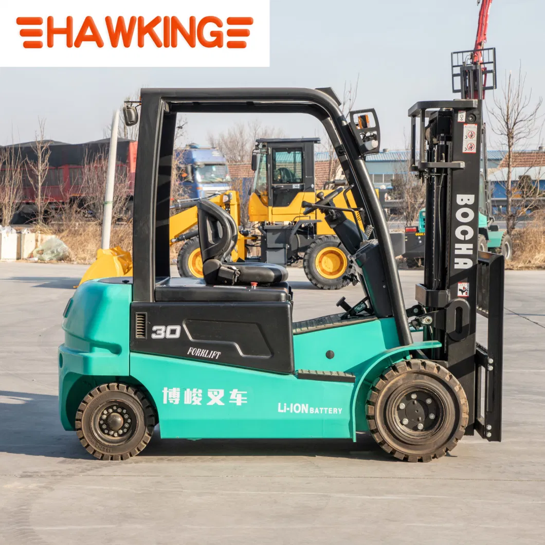 China Factory Compact 3000kg 3500kg Full Electric Four Wheel Lithium Battery Forklift Trucks with on-Borad Charger