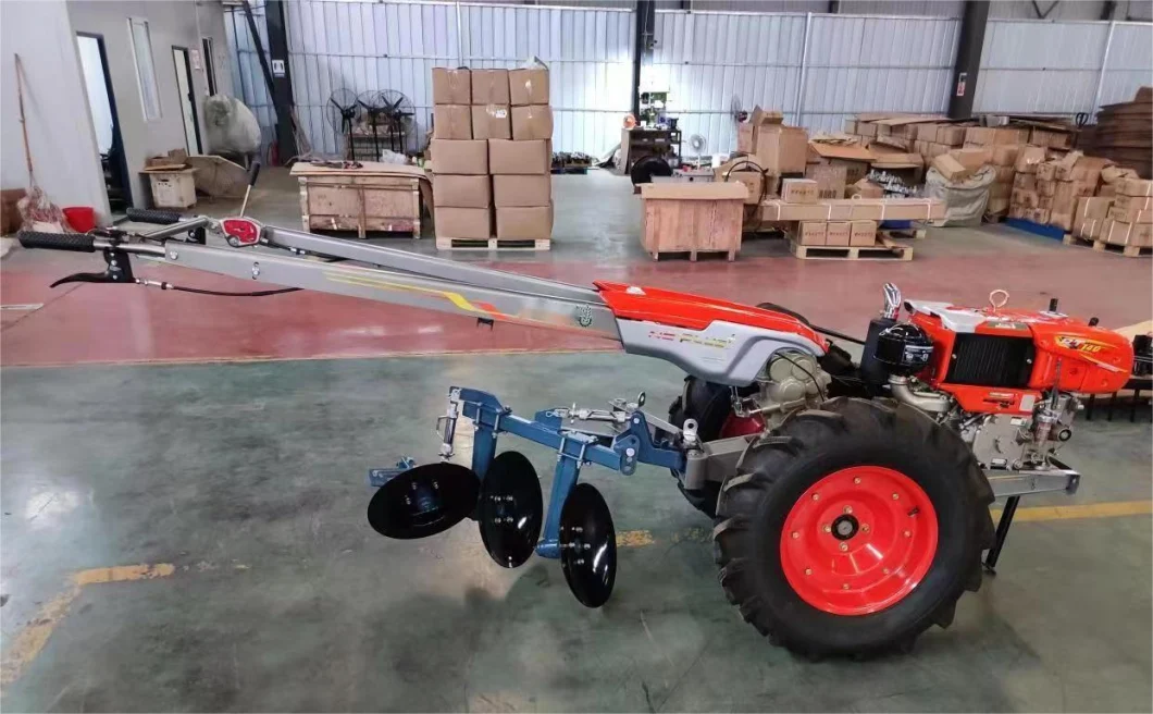 Hot Sale 14HP Kubota Engine Long Iron Wheels Hand Walking Tractor with Plough