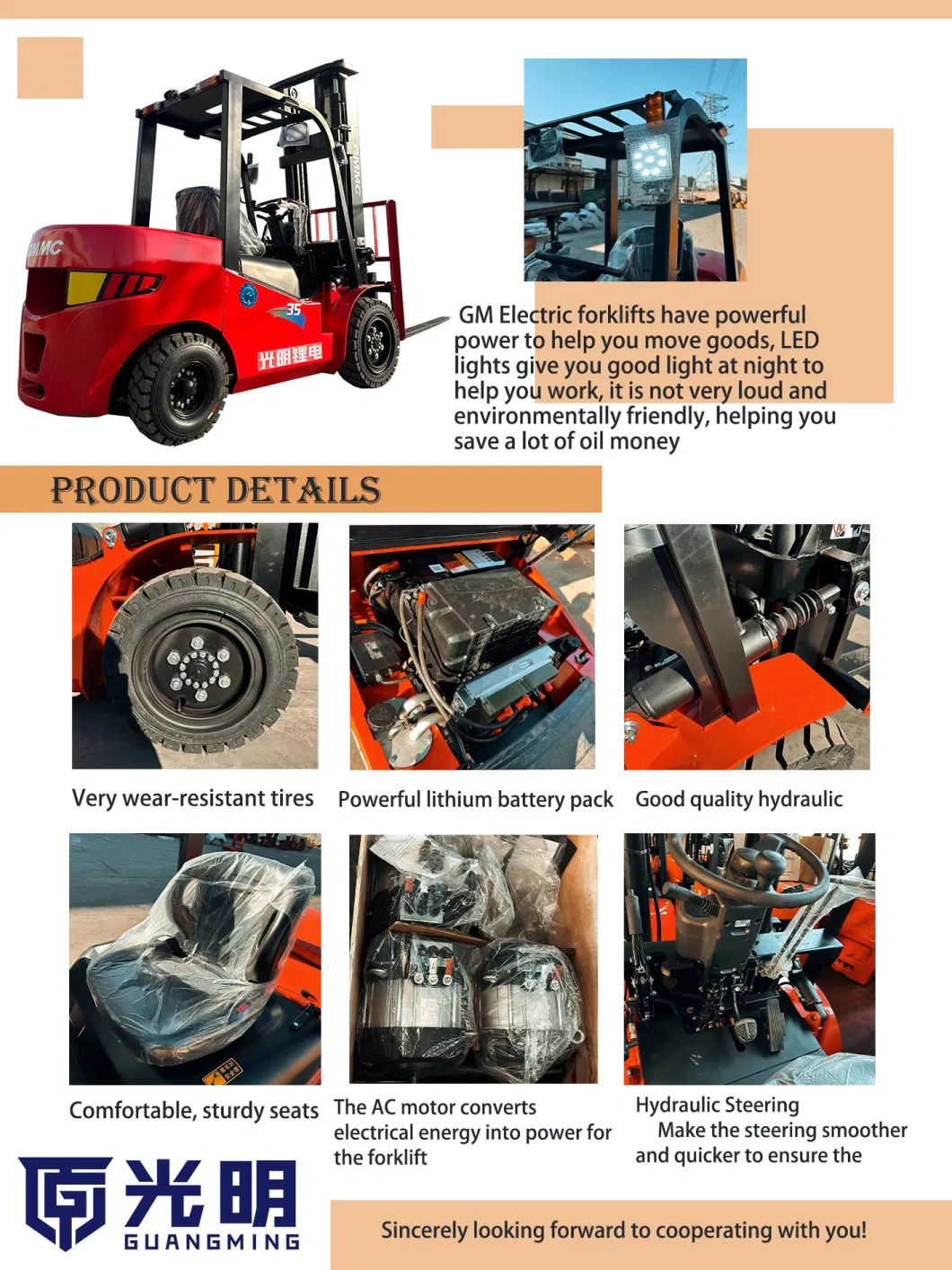 China Gp 3.5t 4-Wheel Electric Forklift Truck Balance Weight Lithium Battery Forklift with CE/ISO Lifting Height 4000mm