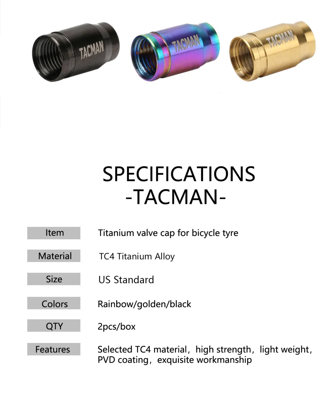 Bike Tire Air Caps American Valve Caps 2 PCS Titanium Bolt Factory Ti Gr5 French Valve Cap DIN Golden PVD Coating Valve Caps