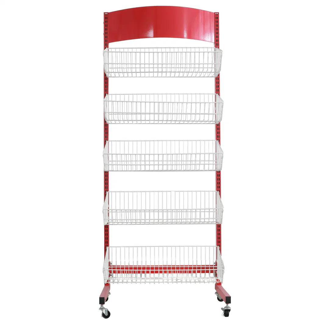 Wholesale 3layers Wire Basket Display Rack Stand with Four Wheels