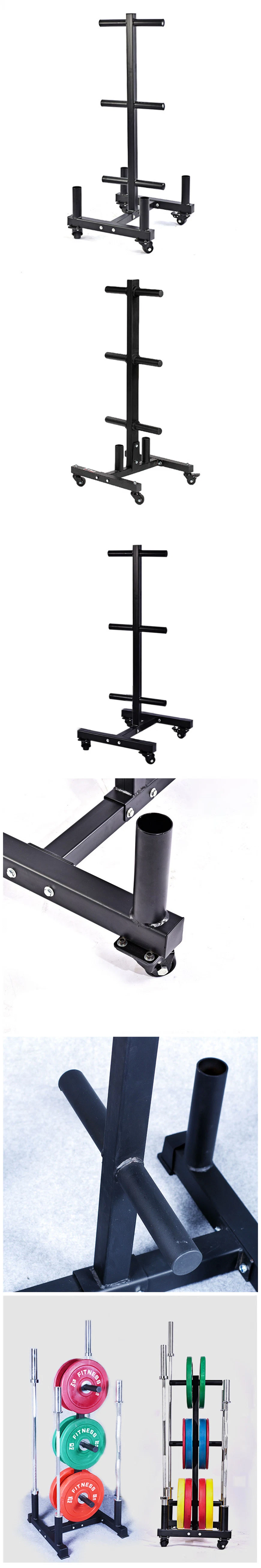 High Quality Gym Equipment Weight Lifting Plate Rack Multi-Functional Weight Plate Rack Barbell Bar Holder Cheap Wheel Barbell Stand