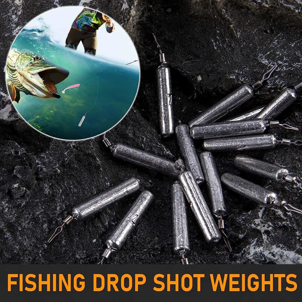 50 Pack Fishing Drop Shot Weights Lead Skinny Sinkers with Barrel Swivels Pencil Weight Bass Fishing Lead Sinker