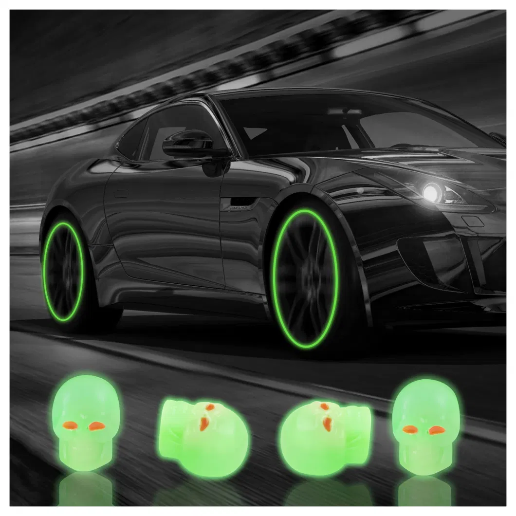 Luminous Skull Tire Air Valves Stem Caps, Fluorescent Tire Valve Caps, Universal Tire Valve Stem Covers Accessories for Car Truck