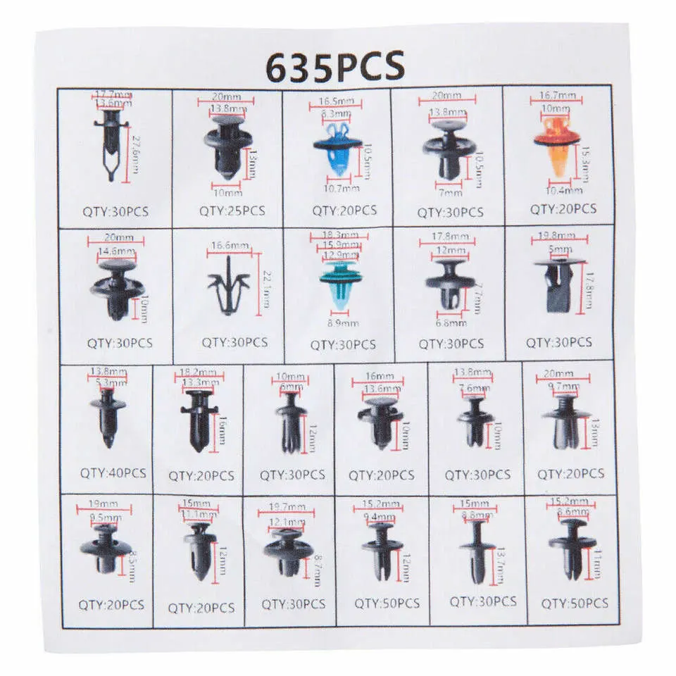 635PCS Plastic Car Push Retainer Clips&Auto Body Fasteners Assortment Car Clips Rivet Bumper Kit