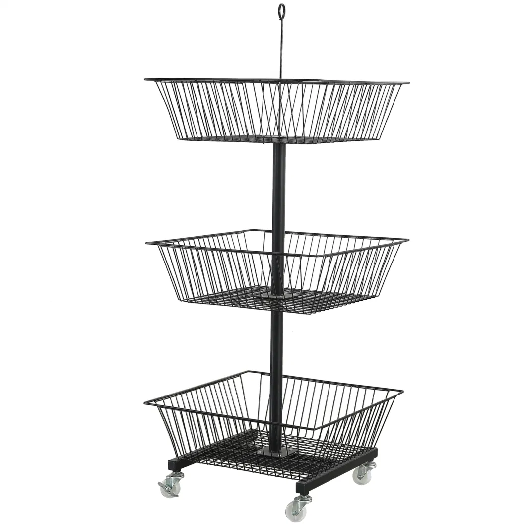 Wholesale 3layers Wire Basket Display Rack Stand with Four Wheels