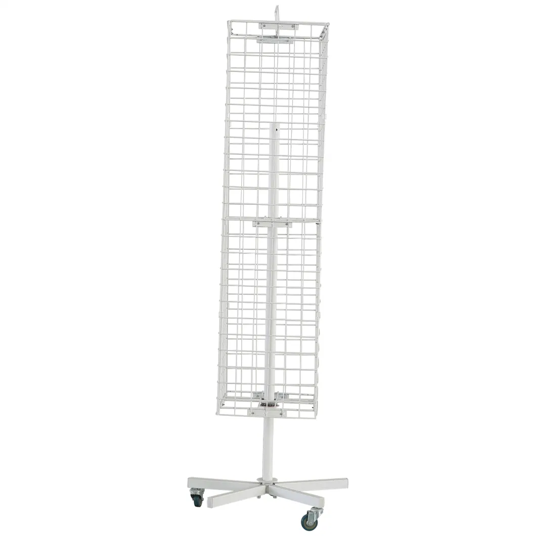 Four Sides Supermarket Wire Display Rack Stand with 5 Wheels