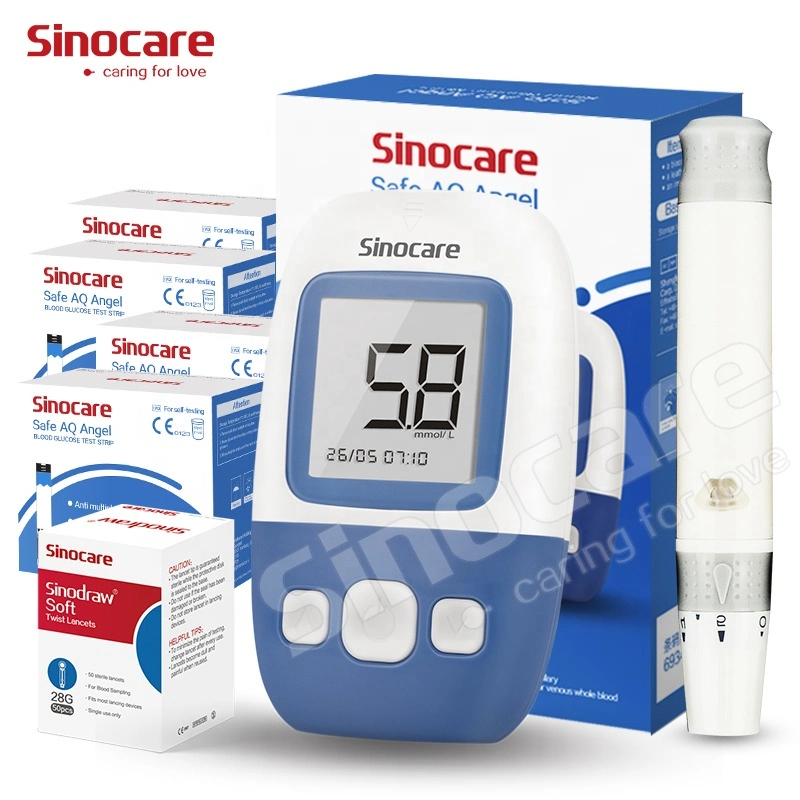 Sinocare Safe Aq Angel Homecare Handheld Blood Glucometer Large Memory Digital Blood Sugar Analyzer Kit with 200 Test Strips