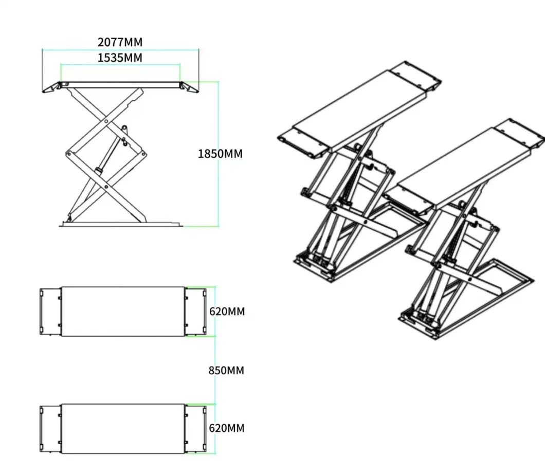 Xinlister 3500kg Ground Scissor Lift for Car Vehicle Equipment Scissor Lift