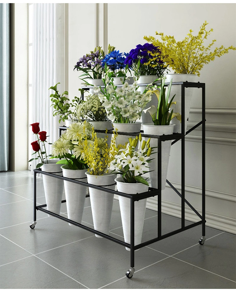 High Quality Metal Craft Flower Stand with Four Wheels