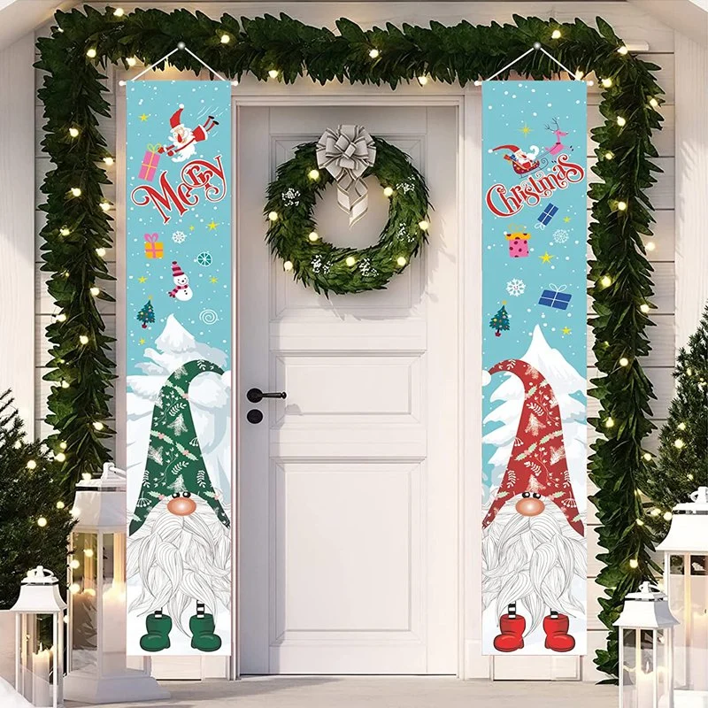 2 Pieces Christmas Porch Sign Hanging Wall Banner Party Front Door Supplies for Home Outdoor Wall Holiday Christmas