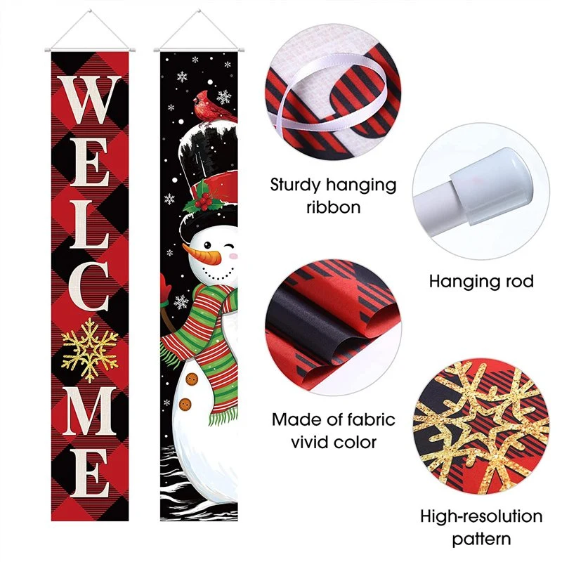 2 Pieces Christmas Porch Sign Hanging Wall Banner Party Front Door Supplies for Home Outdoor Wall Holiday Christmas