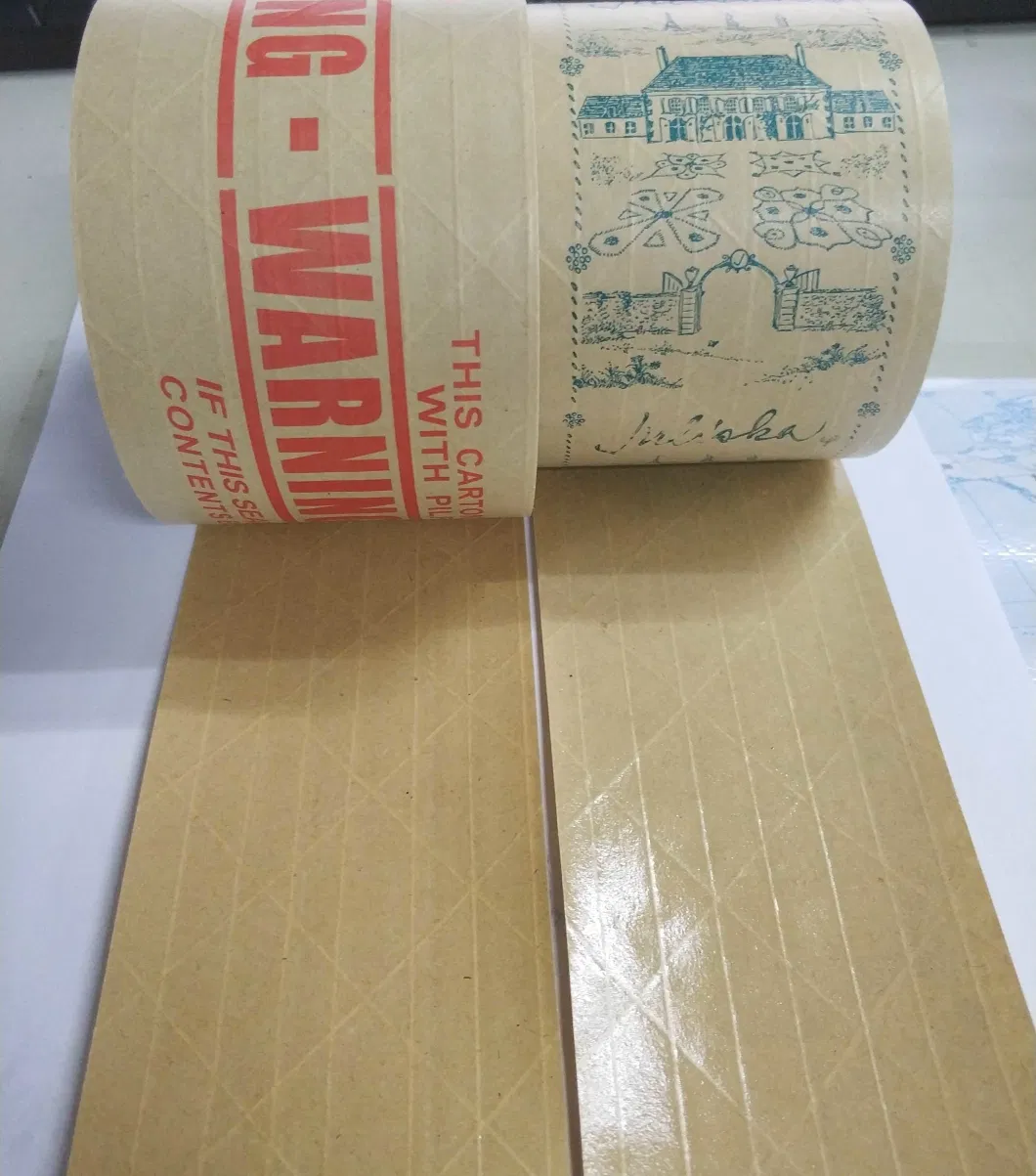 Logo Fiberglass Reinforced Water Activated Gummed Kraft Paper Tape for Packing, Shipping, Sealing