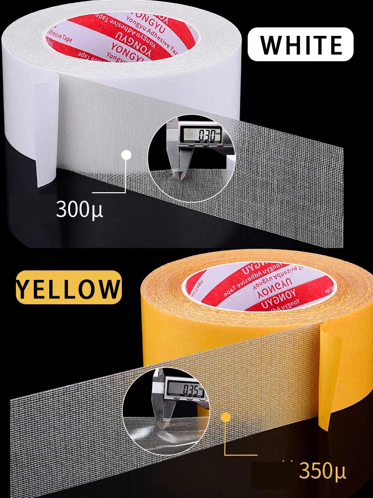 Double-Sided Fabric Tape Adhesive Tape, Multi-Purpose Fiberglass Mesh Tape Heavy Duty Super Adhesive Double Sided Mounting Tape, High Viscosity, No Residue, for