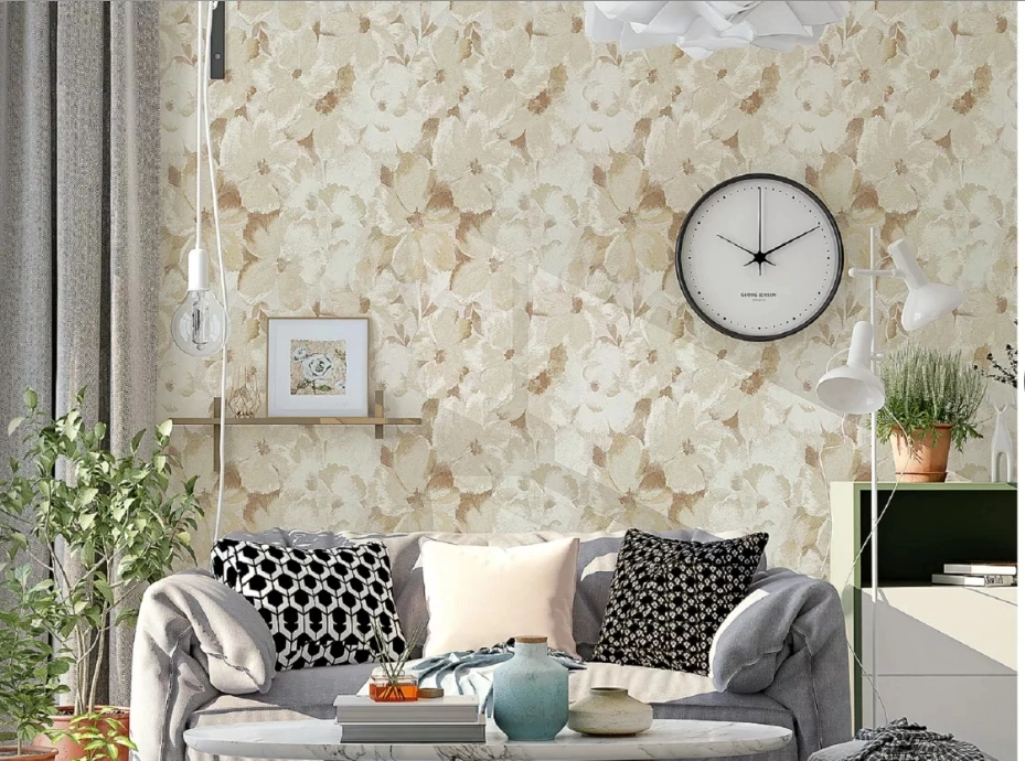 Waterproof Color Non-Woven Floral Plain Wall Covering Fabric Jacquard Wallpaper for Home Decoration