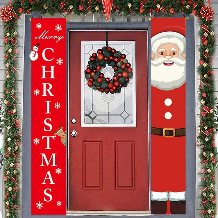 2 Pieces Christmas Porch Sign Hanging Wall Banner Party Front Door Supplies for Home Outdoor Wall Holiday Christmas