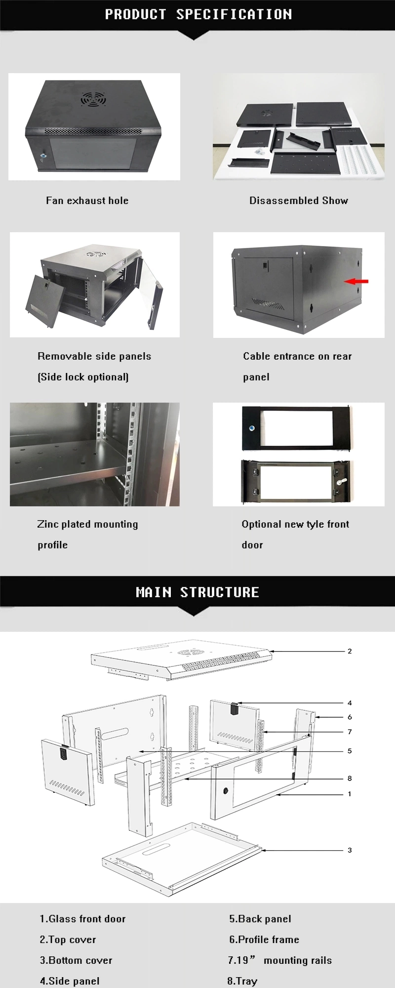 19 Inch 6u Network Cabinets 6u 19&quot; DIY Assemble 450mm Wall Mounted Rack Data Cabinet