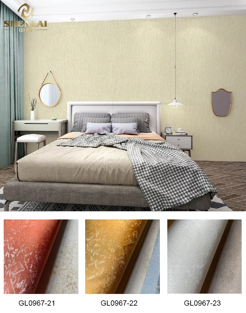 Waterproof Color Non-Woven Floral Plain Wall Covering Fabric Jacquard Wallpaper for Home Decoration