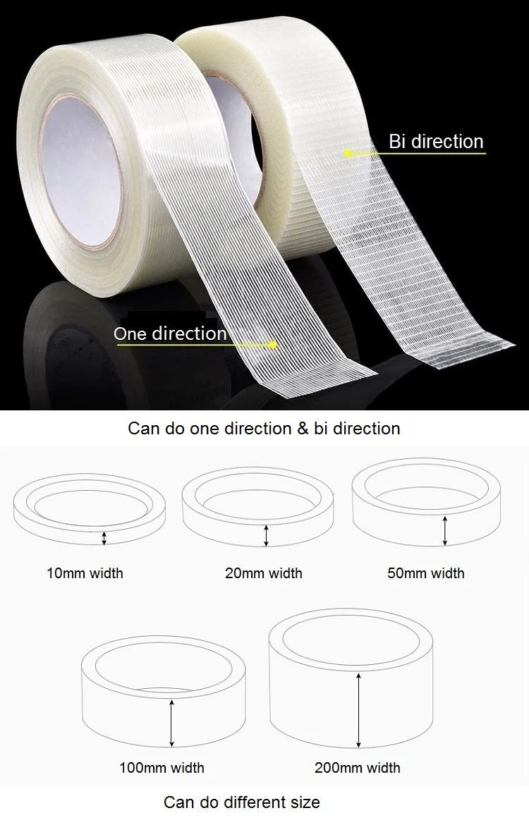 Transparent Self Adhesive Reinforced Strapping Fiberglass Filament Tape for Heavy Packing