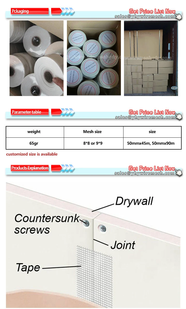 3mm Self Adhesive Waterproof Material Fiberglass Mesh Joint Tape